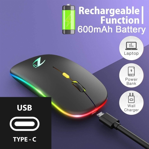 Mouse sem Fio Bluetooth 5.2 & Wireless 2.4Ghz USB C Recarregável DPI Ajustável -MousesemFioBluetooth5.2