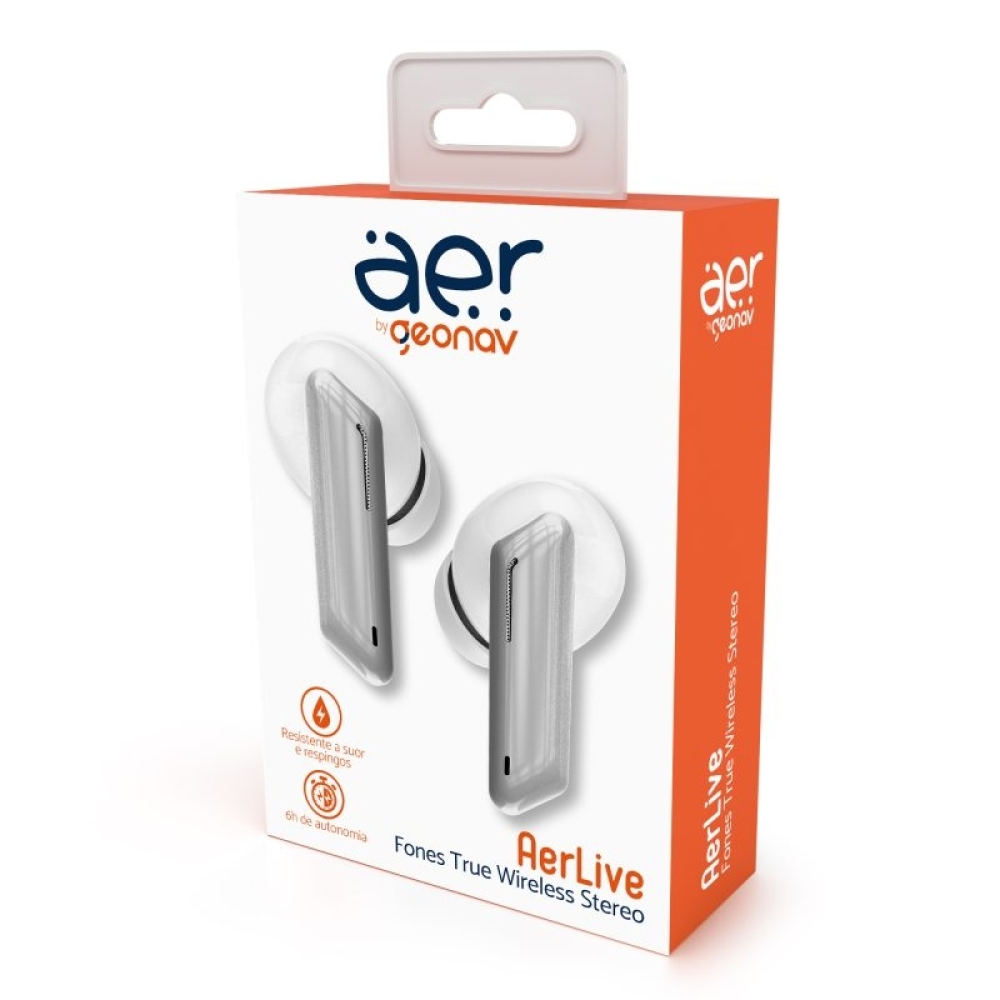 AerLive – Fones sem fio TWS Branco-FoneGeonavAERLIVE