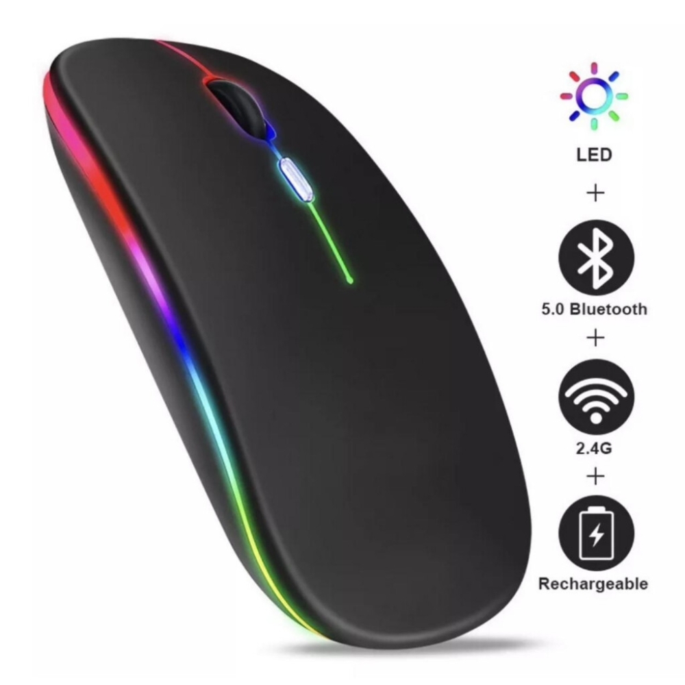 Mouse sem Fio Bluetooth 5.2 & Wireless 2.4Ghz USB C Recarregável DPI Ajustável -MousesemFioBluetooth5.2