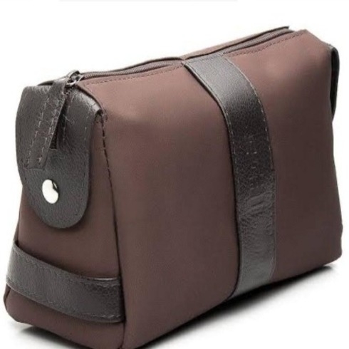 Nessesaire em lona de algodão com detalhes em couro ecológico